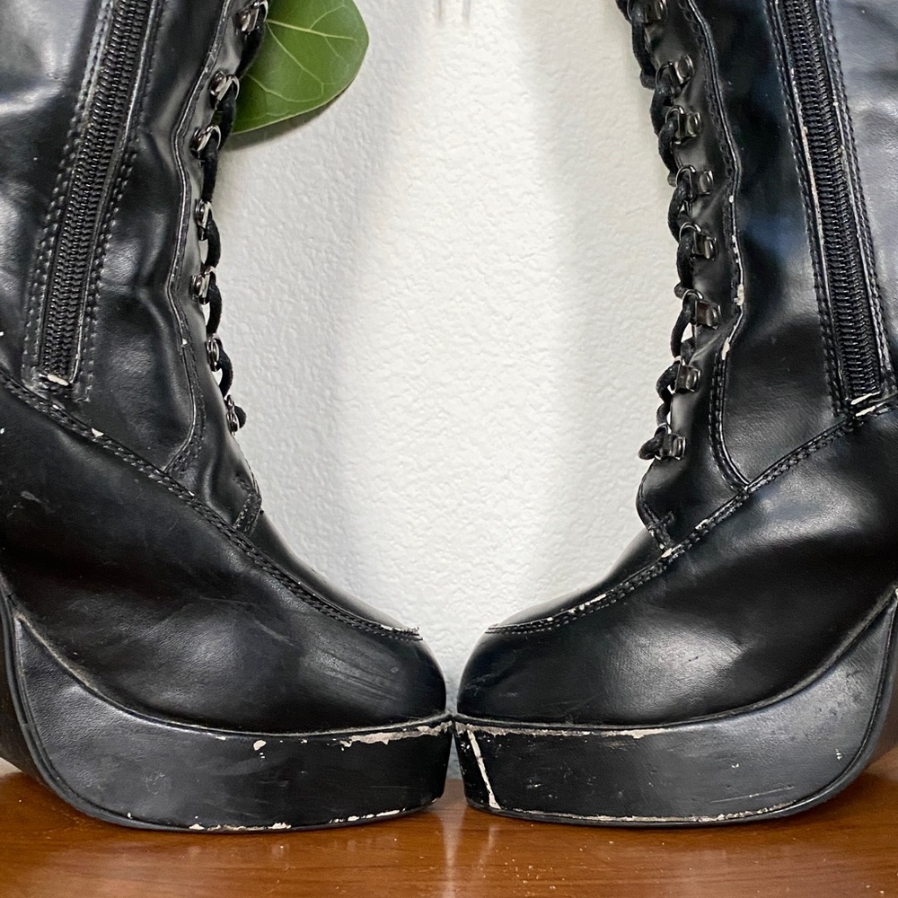 T.U.K Black Lace-Up High Platform Boots - Picture 6 of 16